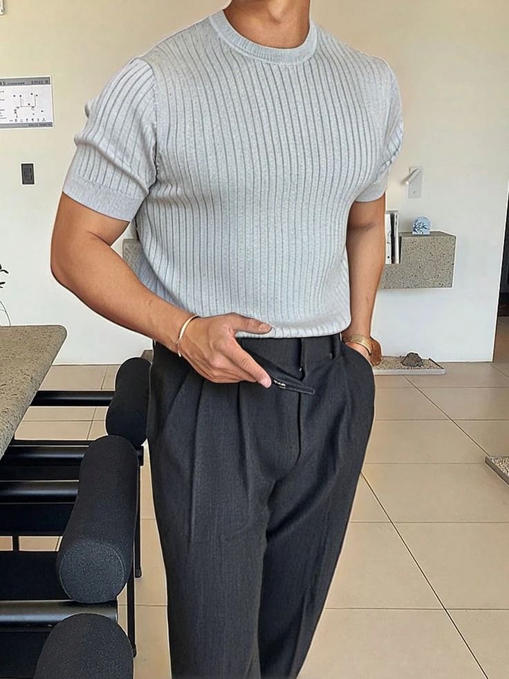 NEW DROP NEEDLE TEXTURE T-SHIRT FOR BOYS AND MEN - OLD MONEY KNITTED TSHIRT FOR BOYS AND MEN - SUMMER WEAR KNITTED TSHIRT FOR MEN