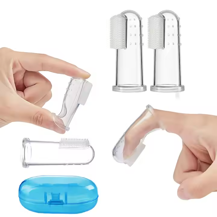 2pcs Silicone Baby Finger Toothbrush Extra Soft Safe Baby Tooth Brush Teether Transparent Finger Toothbrush for Kids Infant Children High Quality Oral Care Tool
