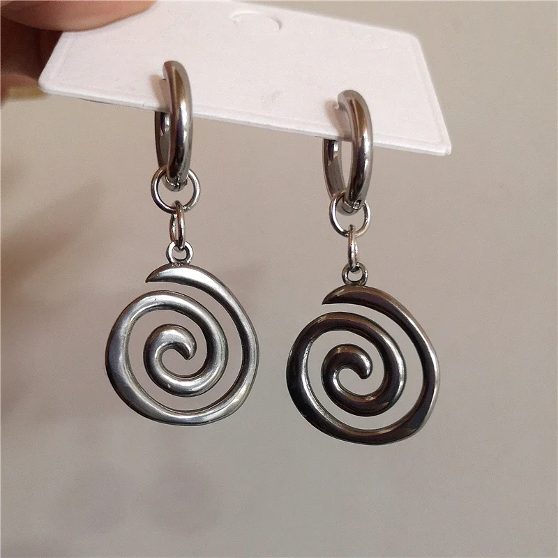 Y2K Punk Safety Pin Tooth Star Heart Spiral Charm Hoop Earrings Set Silver Tone Earrings for Women E-girl Grunge Aesthetic