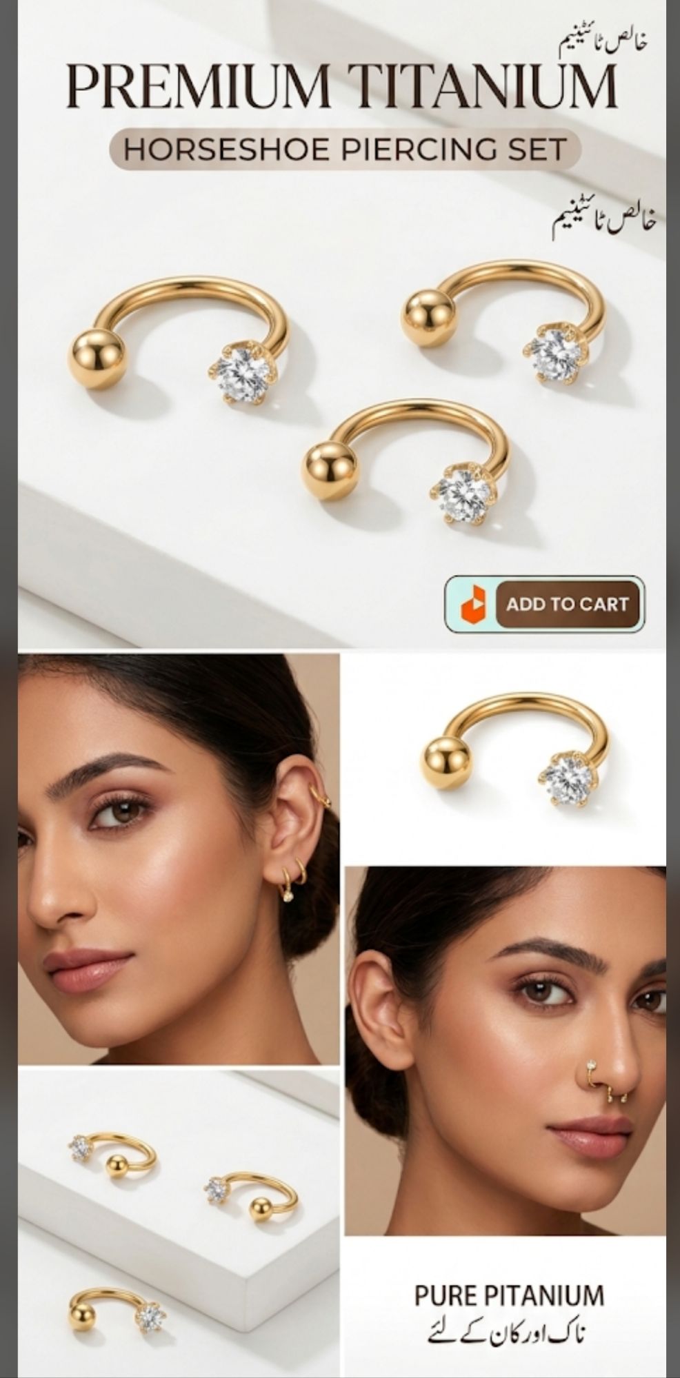 Premium Titanium Nose Pin & Ear Piercing Stud - Screw Back Zircon Multi-Piercing Jewelry for Nose, Lobe, Helix & Cartilage