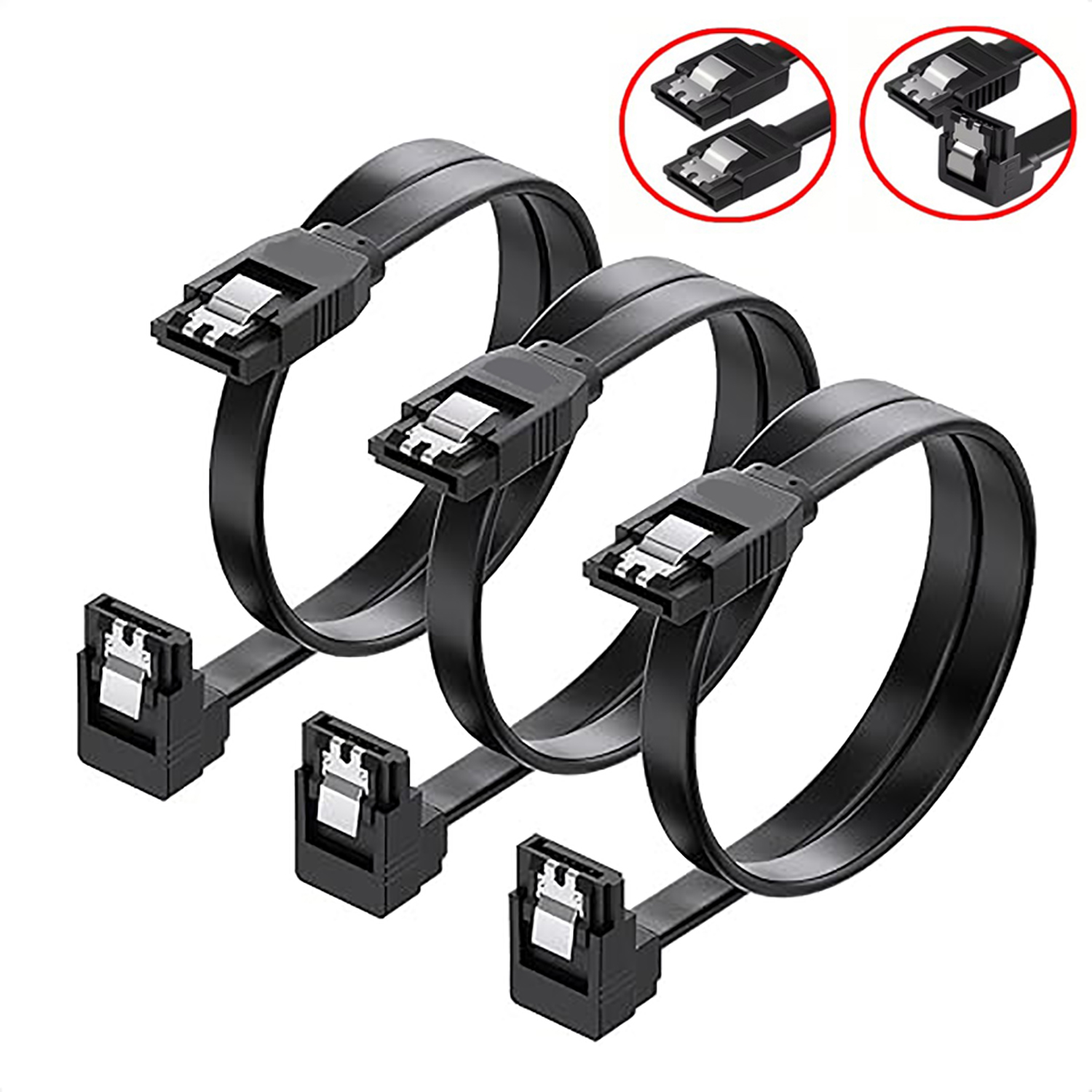 Cable 90 Degree SATA Cable SATA III 6Gbps Right Angle Data Cable for SSD, HDD, CD/DVD Drives, Hard Drive, Gaming PC, Desktop