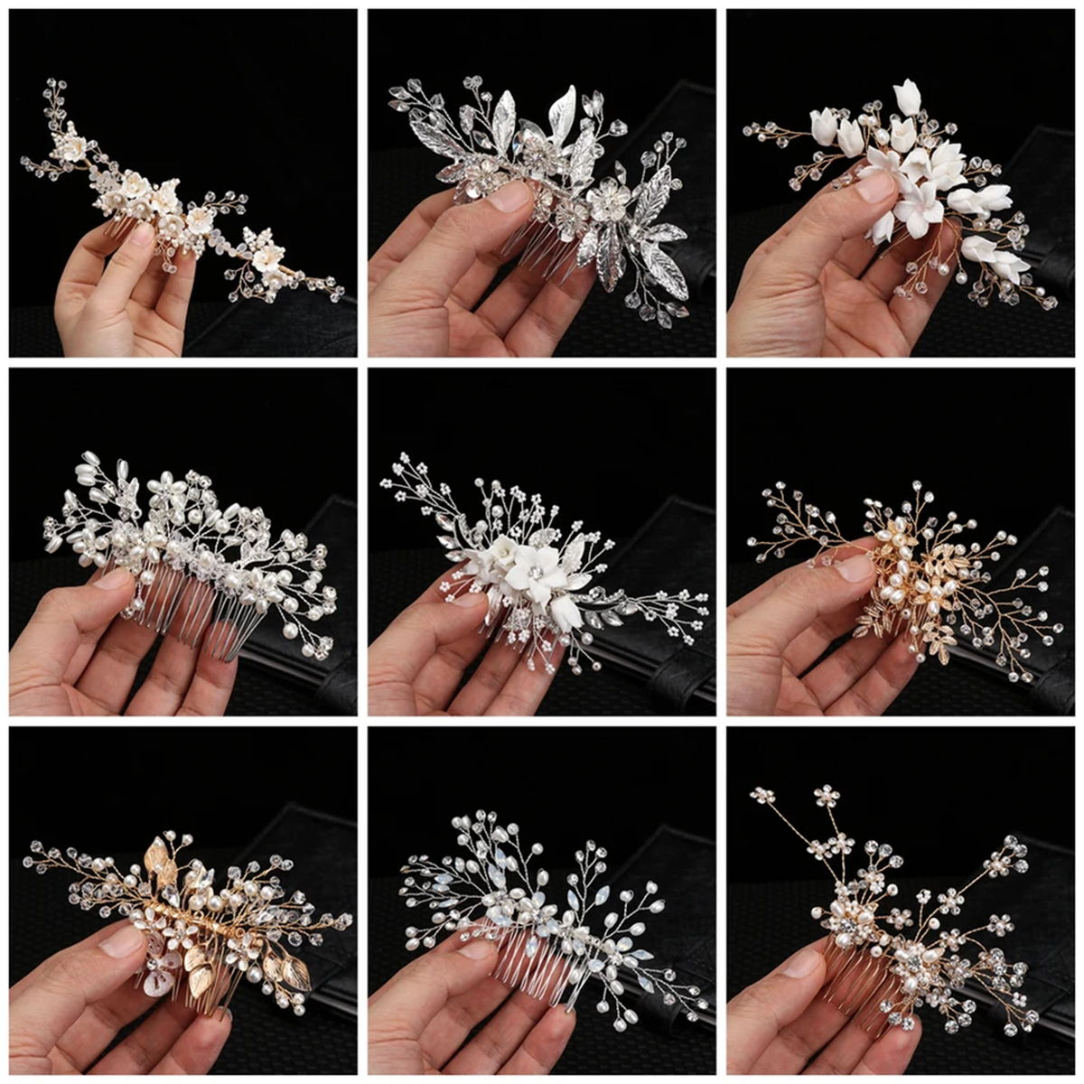 Bridal Wedding Hair Comb For Women Handmade Crystal Flower Design With Pearl Detailing Hair Accessory