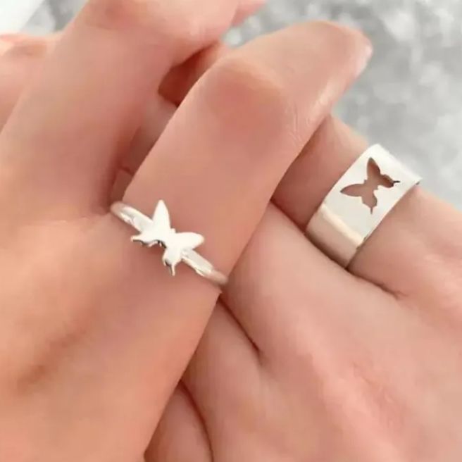 Trendy Couple Rings Stylish Rings For Couples Valentines Day Gift for Lovers Size: Adjustable Shapes: Butterfly, Moon, Star, LOVE, Lock&Key, Aero Plane and Heart
