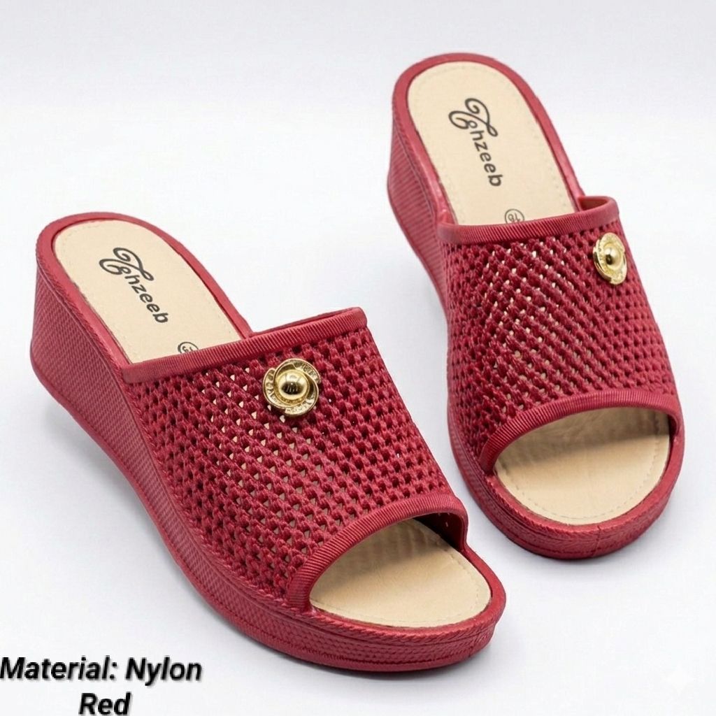 Premium Quality Womens Wedge Heel Slippers Comfortable Slip-On Sandals Stylish Ladies Chappal with Decorative Buckle Durable Nylon Material tahzeeb