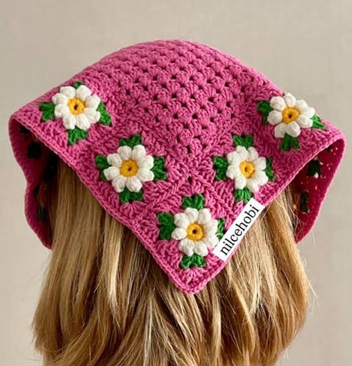 Handmade Crochet Bandana Head Scarf Boho Hair Accessory