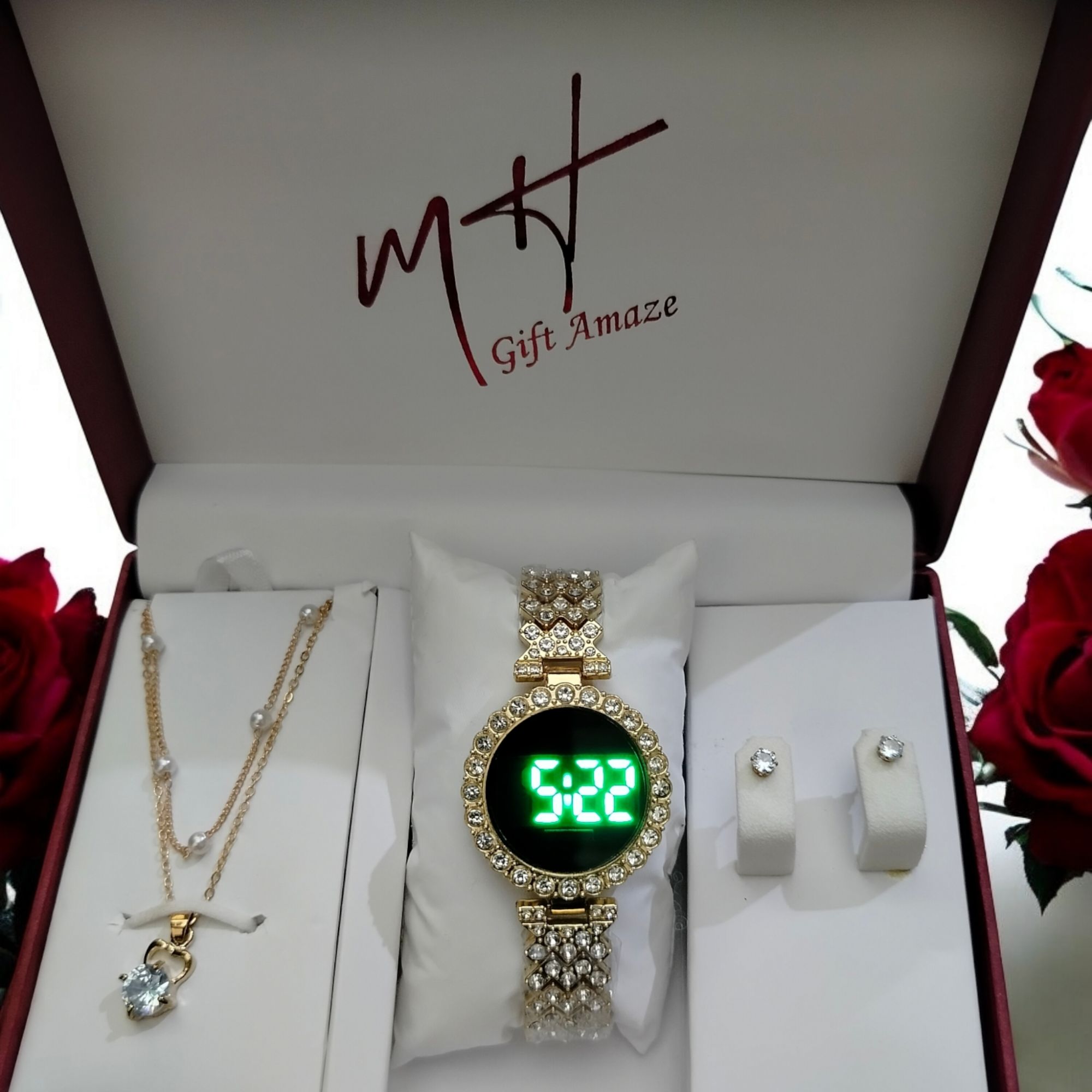 Jewellery For Women Girls Women's Fashion Trend Luxury Rhinestone Roman digital Watch Rhinestone Necklace with tops Best for Gift without box