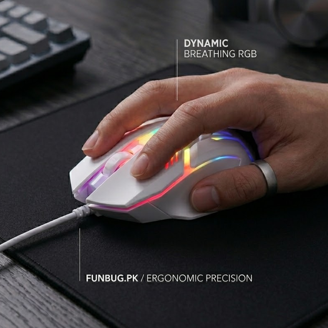 Ergonomic Wired Gaming Mouse with 7 RGB Breathing Lights, Long USB Cable for PC, Laptop, Mobile - High-Performance Mouse with Dpi Switching & Free MousePad