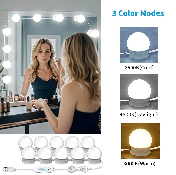 LED Vanity light Table with Drawers & Mirror | Vanity Organizer Box for Makeup | Dressing Table with Vanity Lights 8 Bulbs