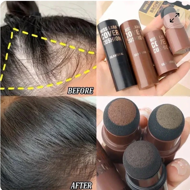 Hairline Cover Cushion Stick – Hair Root Touch Up, Grey Hair Concealer & Eyebrow Filler with Sponge Applicator
