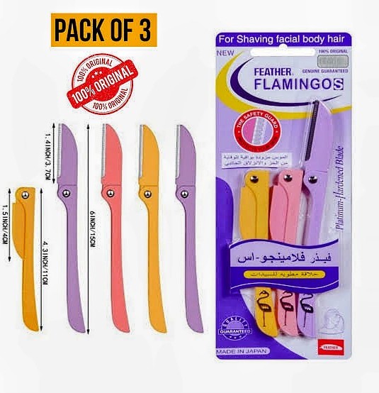 Pack of 3 - Feather Flamingo facial razors for women and men - Three piece facial touch up razors - Face and eyebrows razors