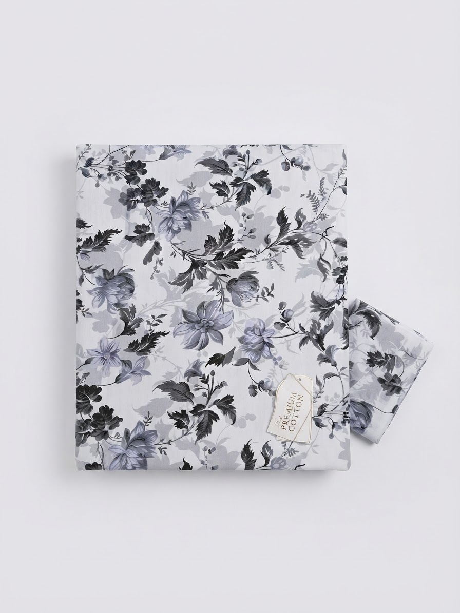black shady flowers white black Polo cotton ladies suit 3 meter 46 inches arz