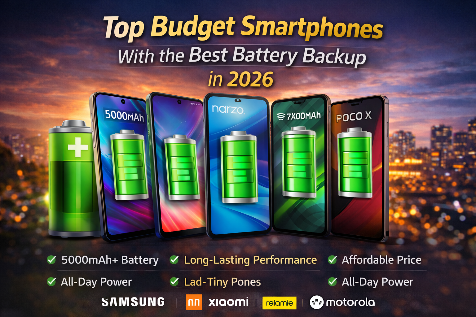 Budget smartphone with large 5000mAh battery backup designed for long lasting performance and all-day smartphone usage