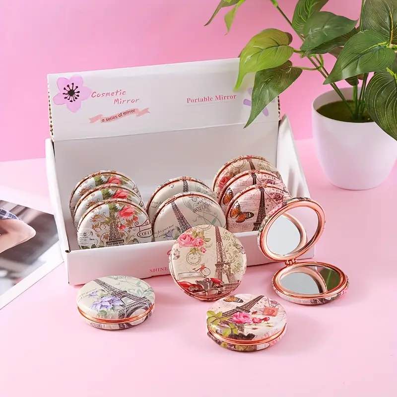 Pocket mirror- Double-Sided Vintage Mirror - Travel Friendly Makeup Mirror- Paris Bloom Pocket Mirror