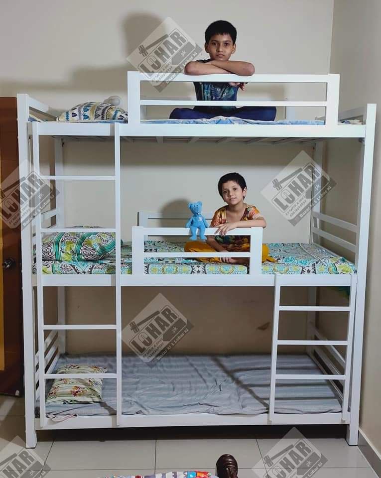 Triple Storey Bunk Bed Metal Frame / Space Saving Loft Over Bed / Triple Dacker Iron Bunker Bed