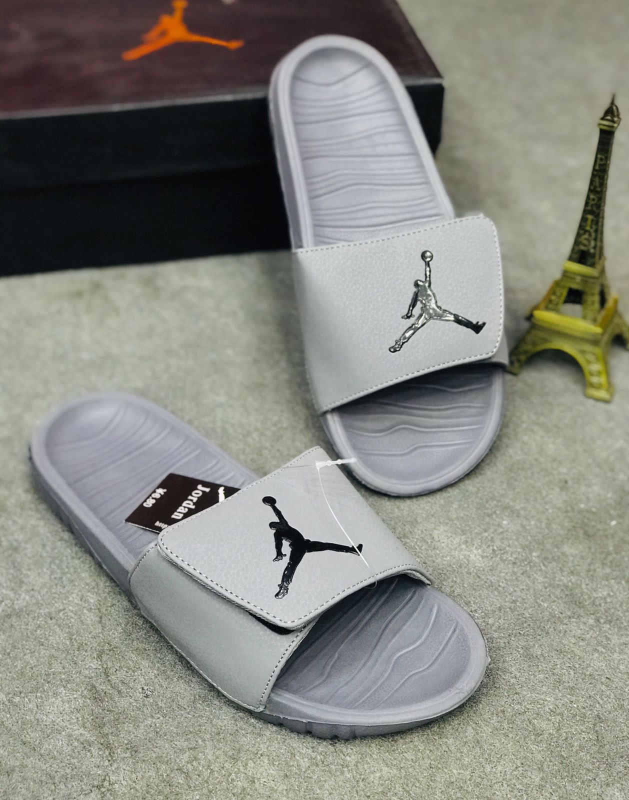 gray jordan slides