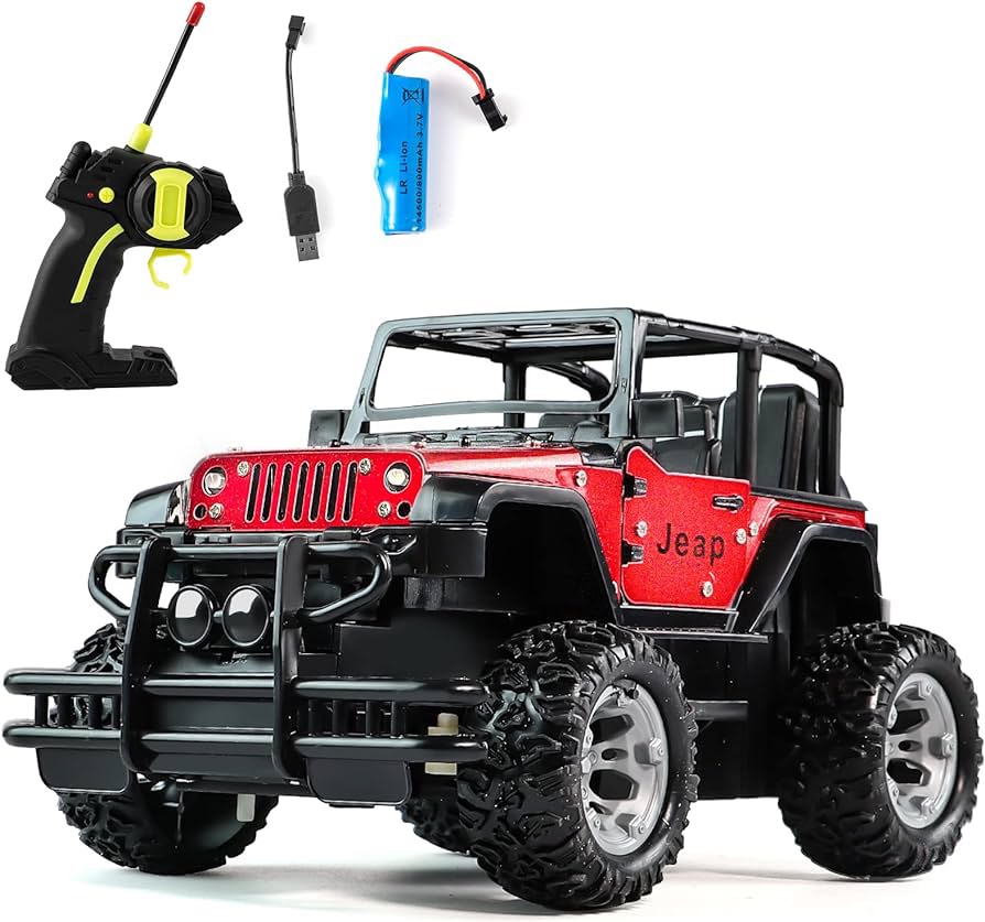 1:20 Scale Remote Control Car, Non-Slip Off-Road Toy Car with Friction Powered Wheels & Openable Doors, RC Jeep Toy for Kids & Children