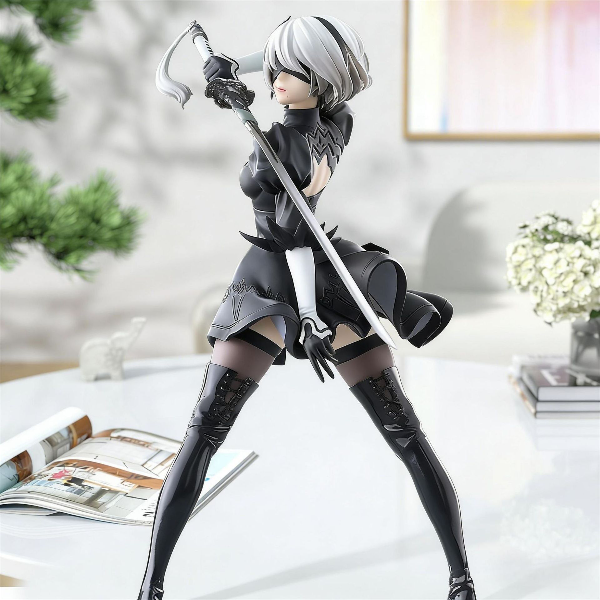 Hot 18CM Yorha 2B Black and White Series Anime Figure PVC Collectible Action Figures Model Doll Statuette 