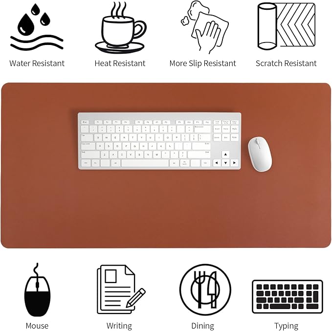 Premium PU Leather Desk Pad (24"x12") PU Leather Mouse Pad Waterproof and Stain Resistant Table Mat Non-Slip PU Leather Mat for Office and Home Durable Laptop Desk Pad Stylish PU Leather Blotter for Writing Gaming and Office Use Large Size Desk Mat
