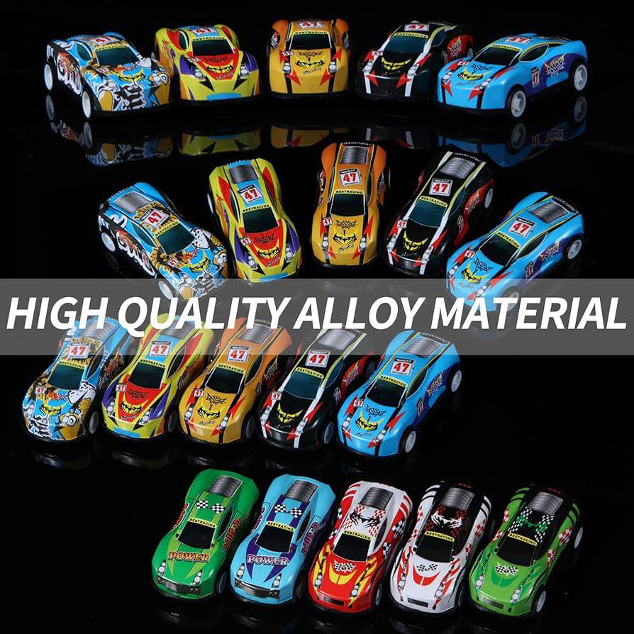 24 Pack Mini Diecast Metal Sports Car Model Toy Collection - Friction Powered Pull Back Racing Vehicles Set with Storage Organizer Box - Kids Gift Playset