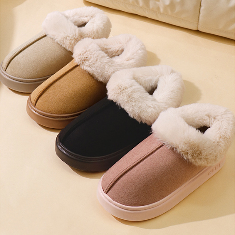 Thickened Warm Plush Snow Boots Women Winter 2025 Fluffy Faux Fur Cotton Shoes Woman Thick Sole Non Slip Comfort House Slippers