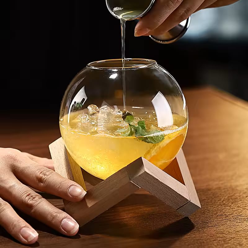 Spherical Wooden Cocktail Cup