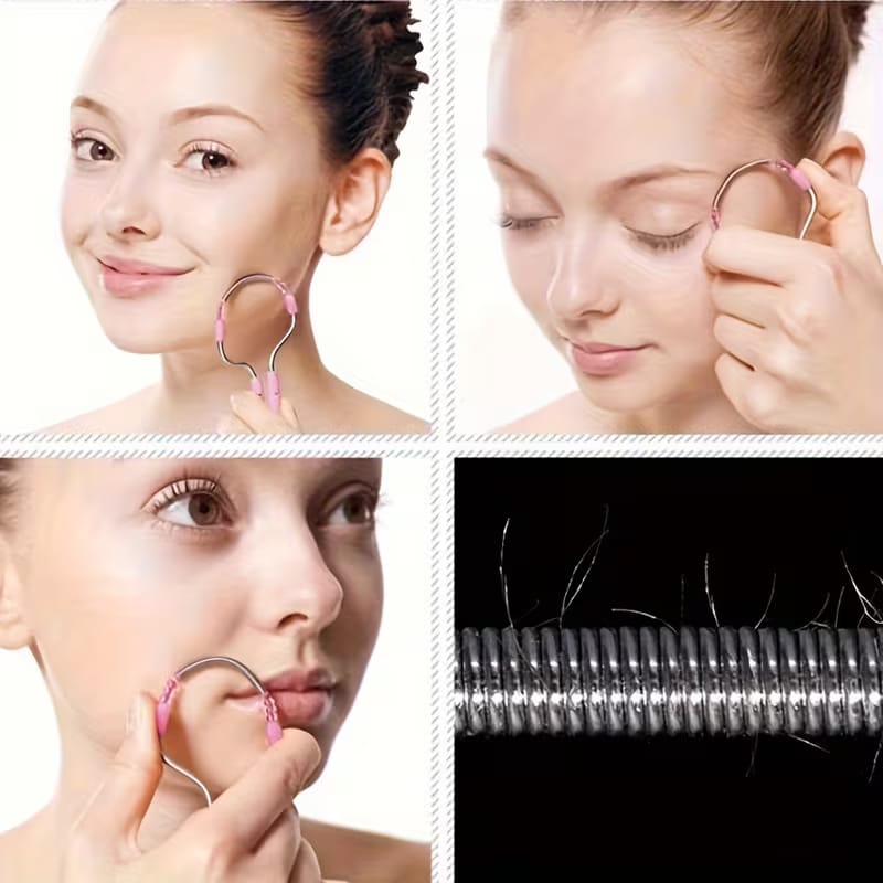 Stainless Steel Painless Hair Remover_ Manual Spring Facial Hair Remover for Women | Upper Lip, Chin & Face Hair Removal Tool | Portable Threading Epilator