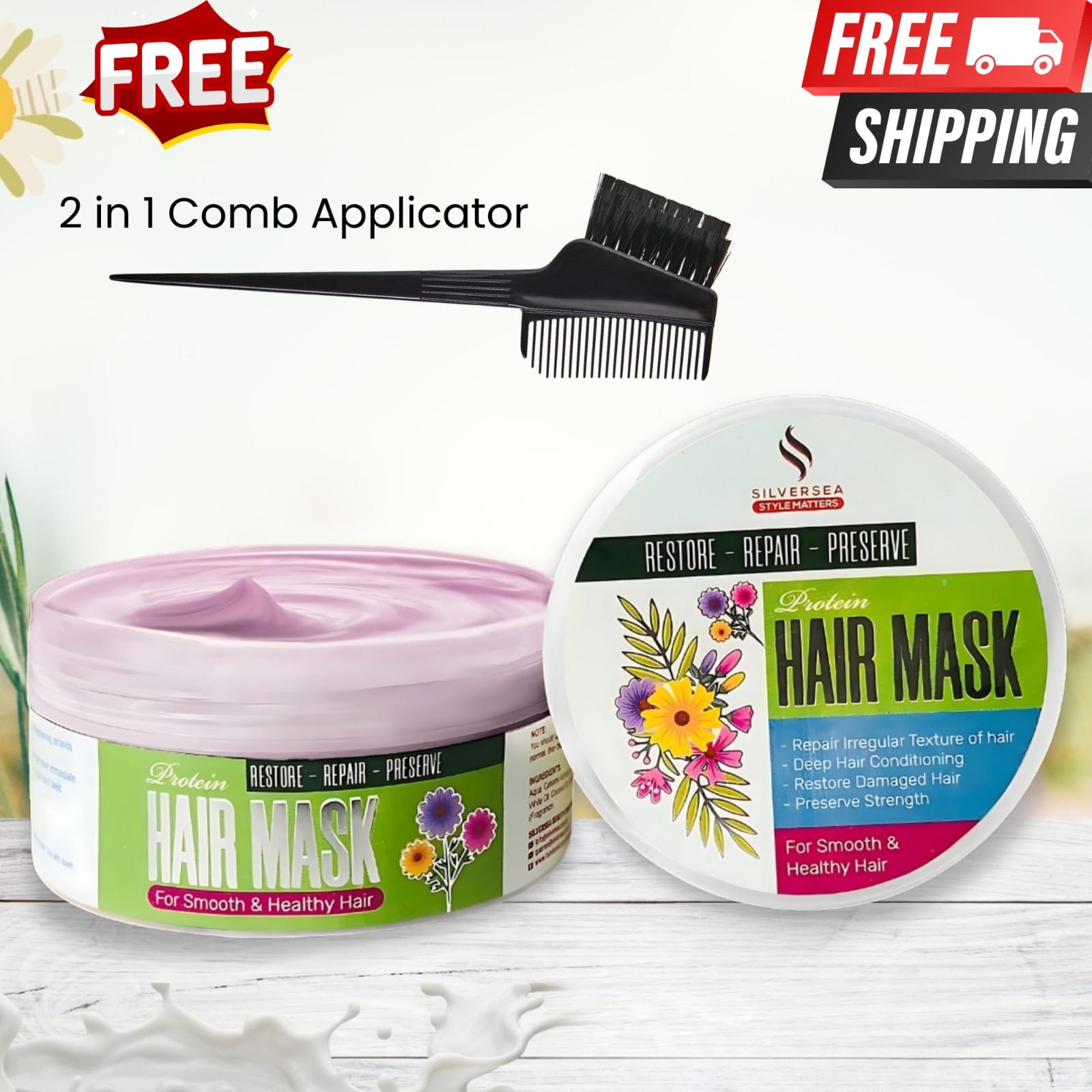 Silver Sea Keratin Hair Mask With Free 2 in 1 Hair Comb | Keratin Protein Hair Mask for Silky Smooth Hairs | Protien Hair Treatment for Strengthening & Deep Conditioning of Dry and Damaged frizzy Hairs - for All Hair Types