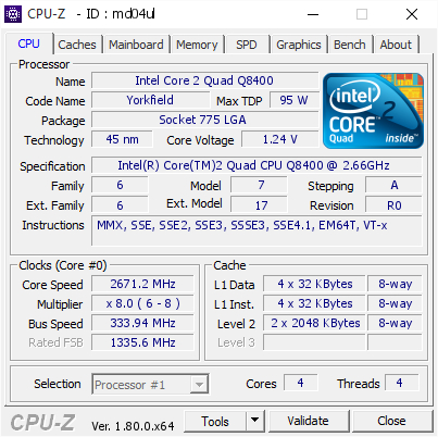 Intel Core 2 Quad Q8400 2.66GHz 1333MHz 4MB LGA775 CPU [Excellent Condition]  (System Pulled)