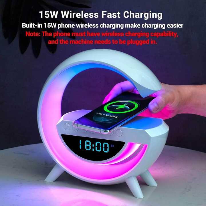 LED Wireless Charging Bluetooth Speaker | Smart Table Night Light | RGB Desk Lamp with Digital Clock | Wireless Phone Charger