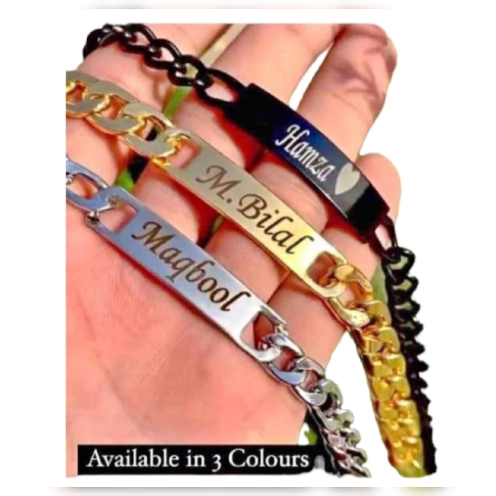 Customized Name Bracelet for Adults – Premium Stainless Steel Chain with Name Engraving | Available in 3 Colors | Gift Box Included