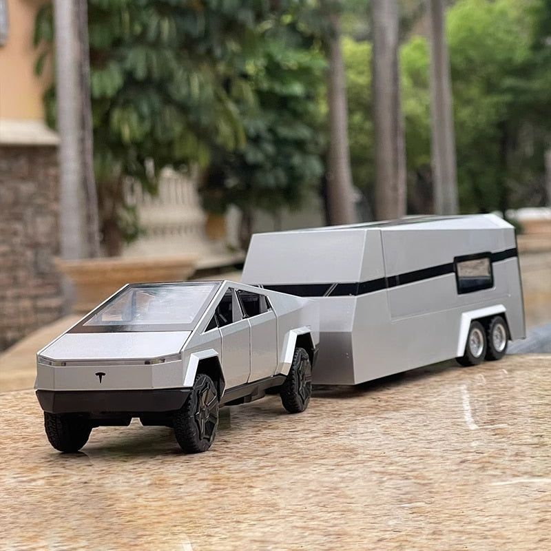 1:32 Teslas Cybertruck Trailer Car MPV VAN Alloy Diecasts Toy Vehicles Metal Toy Car Model Sound and light