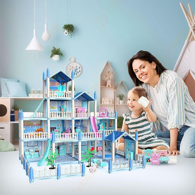 4Storey Big Doll House Villa with FREE Lights Children's Family DIY Accessories Assembly Dream