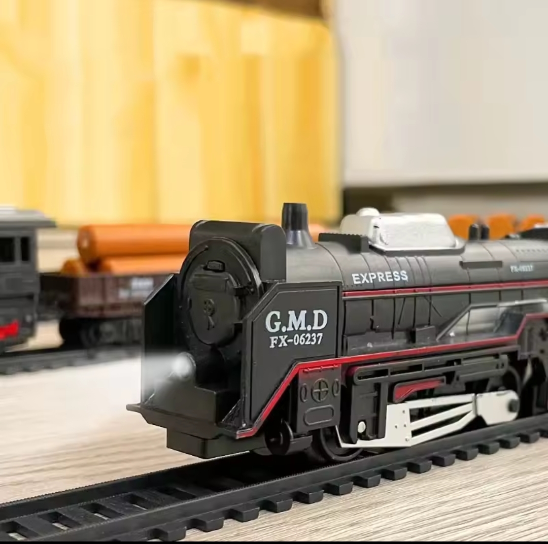 Laam Meem World Classical Railway Freight Train Toy Electric Christmas Train Track Set with Light Tracks Model Toys for Kids Gift Children
