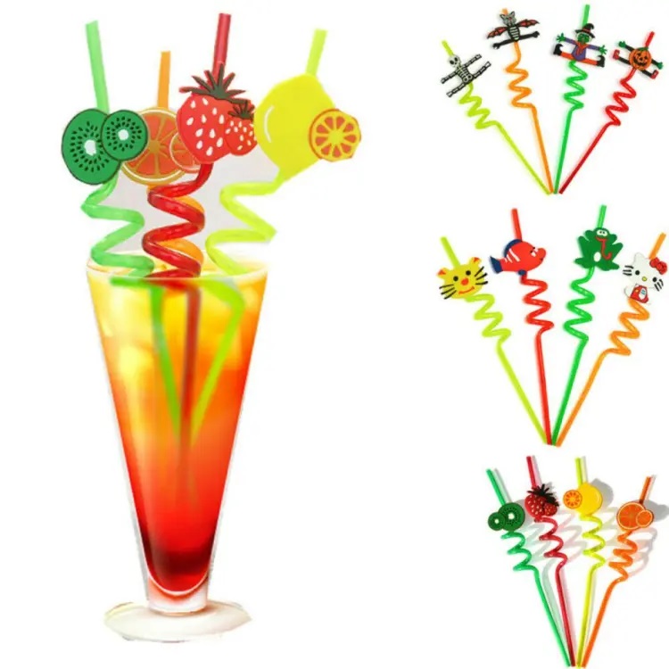 Key Specs (Set Of 4) Fruit Shape Reusable Plastic Drinking Spiral ...