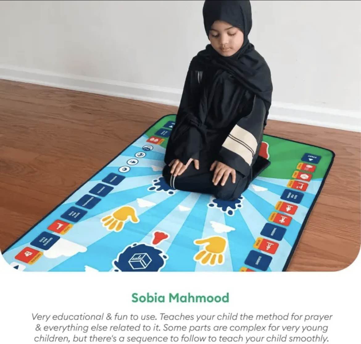 Interactive Educational Prayer Mat for Kids | 36 Touch Keys, 7 Languages, Wudu Salah Learning Mat with Activity Book | 3+ Years Boys Girls
