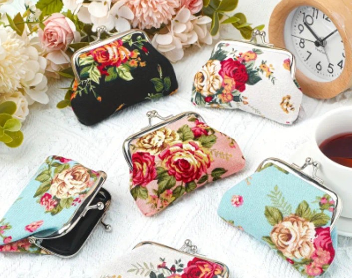 Ten Rose Flower Antique Coin Purses, Fabric, Hand Wash or Professional Dry Clean, for Daily Use, Wedding Parties and Party Favors