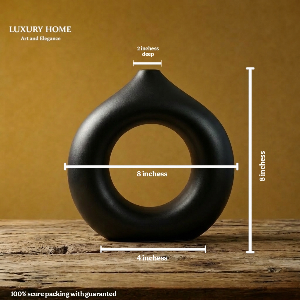 Donut Ceramic Vase for Table Decor | Modern Ring Flower Vase | Stylish Home Decoration Pot