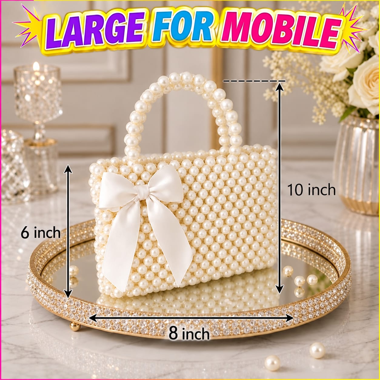 Elegant Mini Handmade Pearl Bag With Ribbon Bow – Versatile Design for Crossbody and Shoulder Carry - Wedding Clutch
