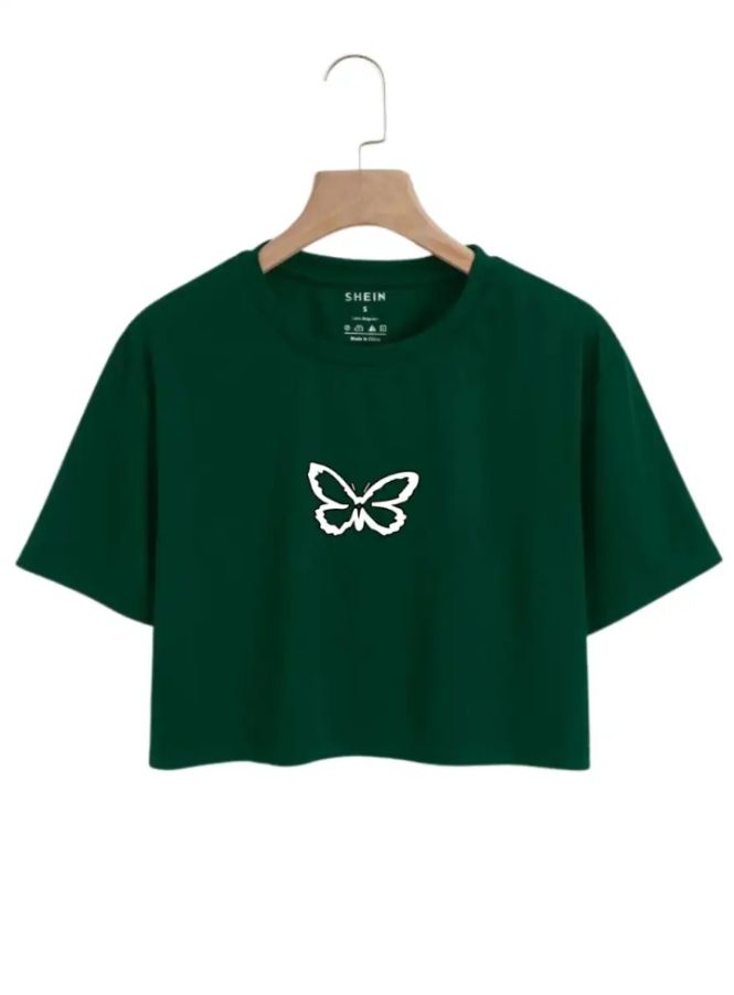 New Crop Top for girls with butterfly print round neck half sleeves T shirt trendy crop top for girls women and Ladies