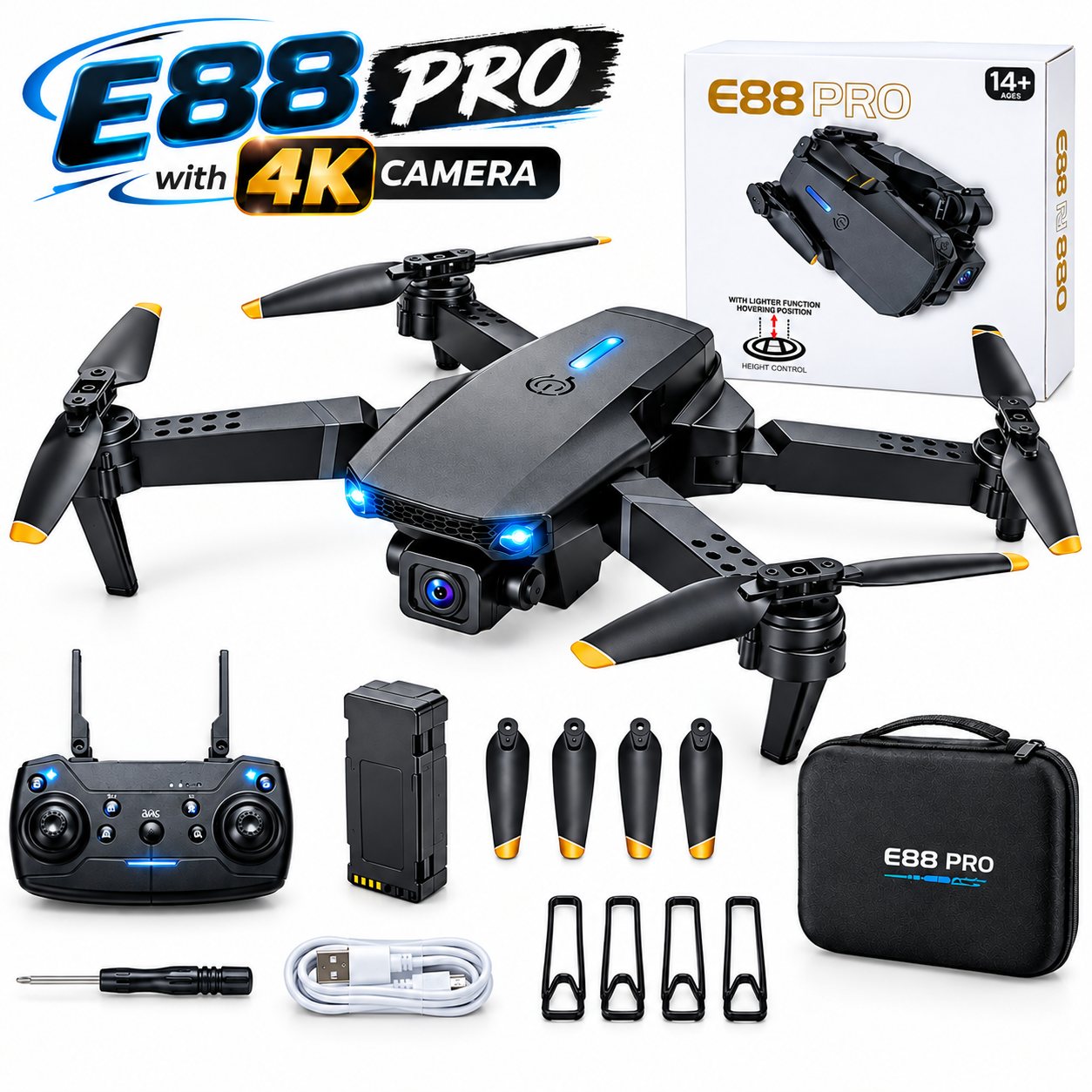 E88 Pro 4K Dual Camera Drone | Foldable RC Quadcopter
WiFi FPV HD Camera | Altitude Hold & One Key Takeoff
Remote Control Flying Drone | Rechargeable Camera Drone
For Kids & Adults | Gift Toy
