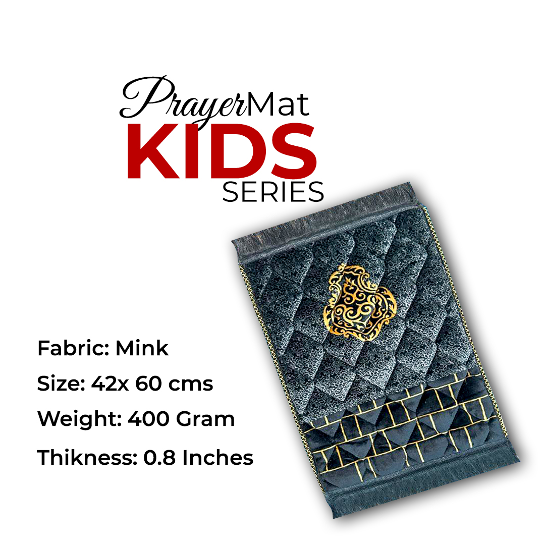 Soft Velvet Kids Prayer Mat 40x60 cm Polyester Embossed Janamaz Rug