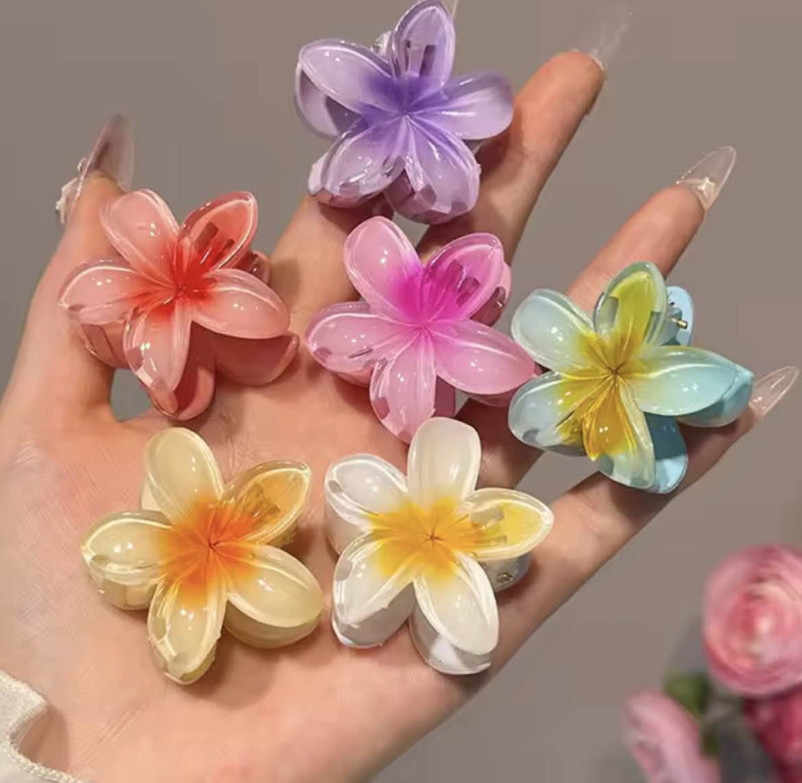 Pack of 4 Korean Flower Claw Clips for Women | Strong Grip Hair Clamps | Elegant Floral Hair Accessories | Comfortable Daily Use Hair Clips
