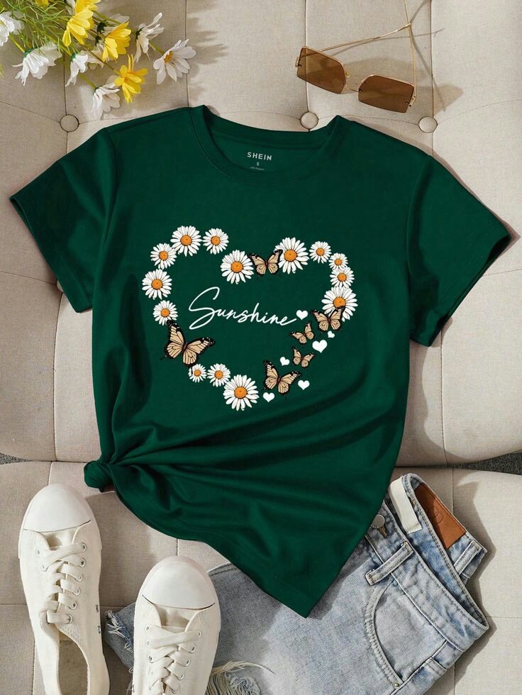 Half sleeve green t shirt for women's washible print