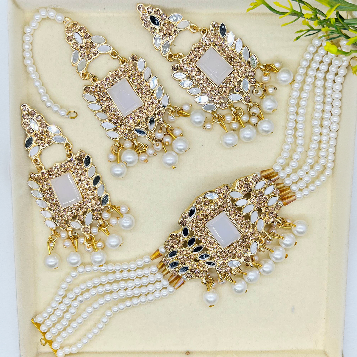 Charming Hyderabadi Choker Patti Set with Big Earrings & Tikka for Women and Girls – New Antique Design