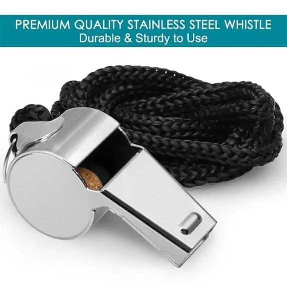 Professional Stainless Steel Whistle with Lanyard – Loud Emergency & Sports Referee Whistle | Durable Metal Construction