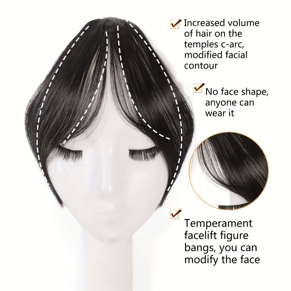 1 Pack of Bang Hairpiece for Women, Natural Top of the Head, Frontal Area, Synthetic Hair, Angular Air-Curled Bangs.
