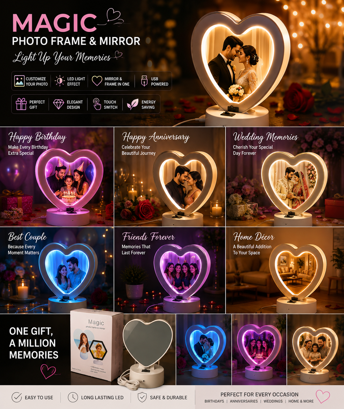 Custom Photo Frame LED Lamp | Personalized Name & Picture Night Light | Gift for Couple, Wedding, Anniversary Decor Lamp