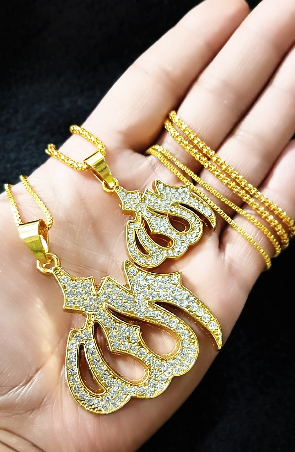 Top Fashion Gold Plated  bChallegraphy Pendant Necklaces Unisex Ahmed Arab Islam Mohammad Muslim Middle Eastern pendant For Unisex Top Fashion Quality  Islamic Name Pandant With Neck Chain For Boy And Girls Eid Special ,Birthday Gift for Men And W