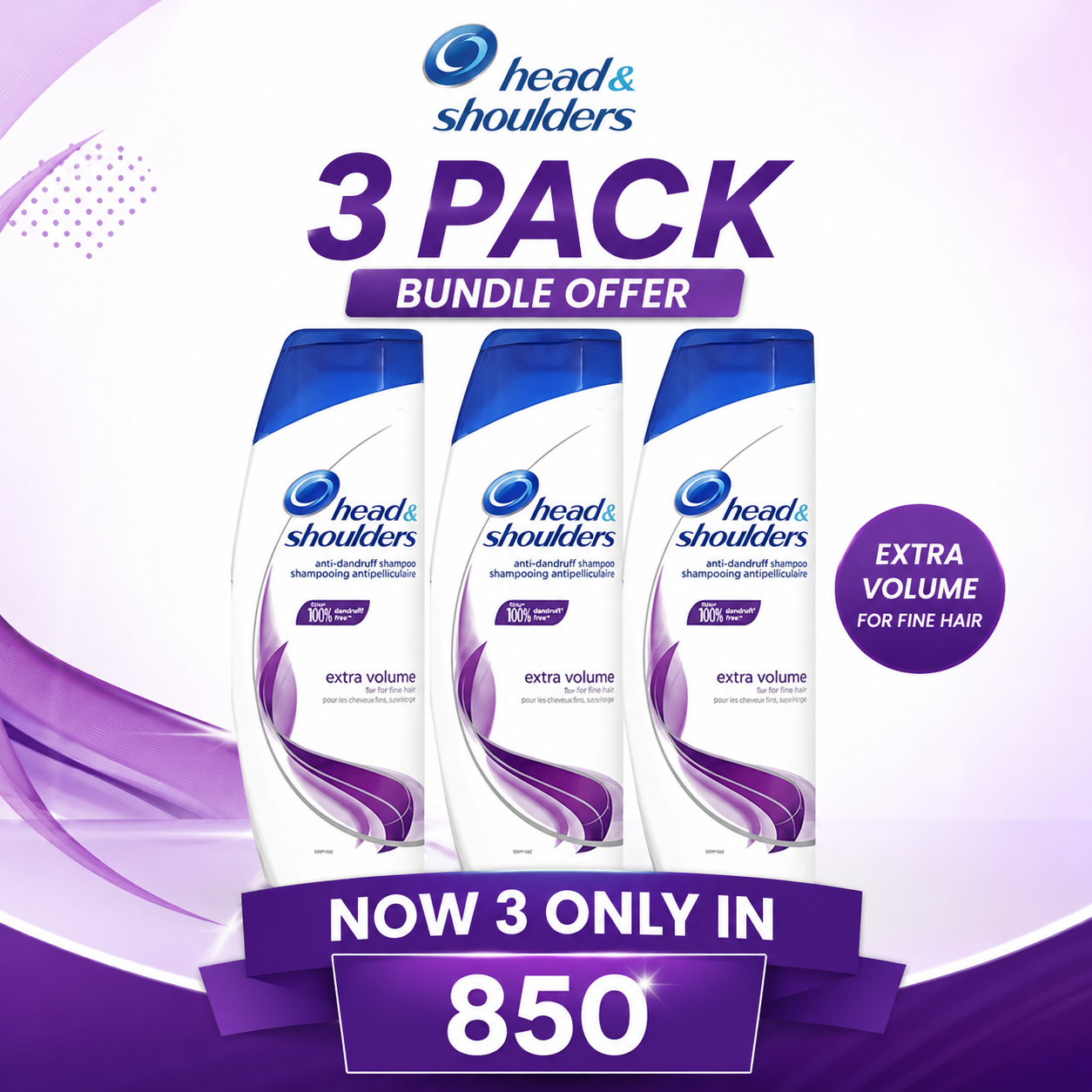 Extra Volume Anti Dandruff Shampoo 200ml Pack of 3 Bundle Offer