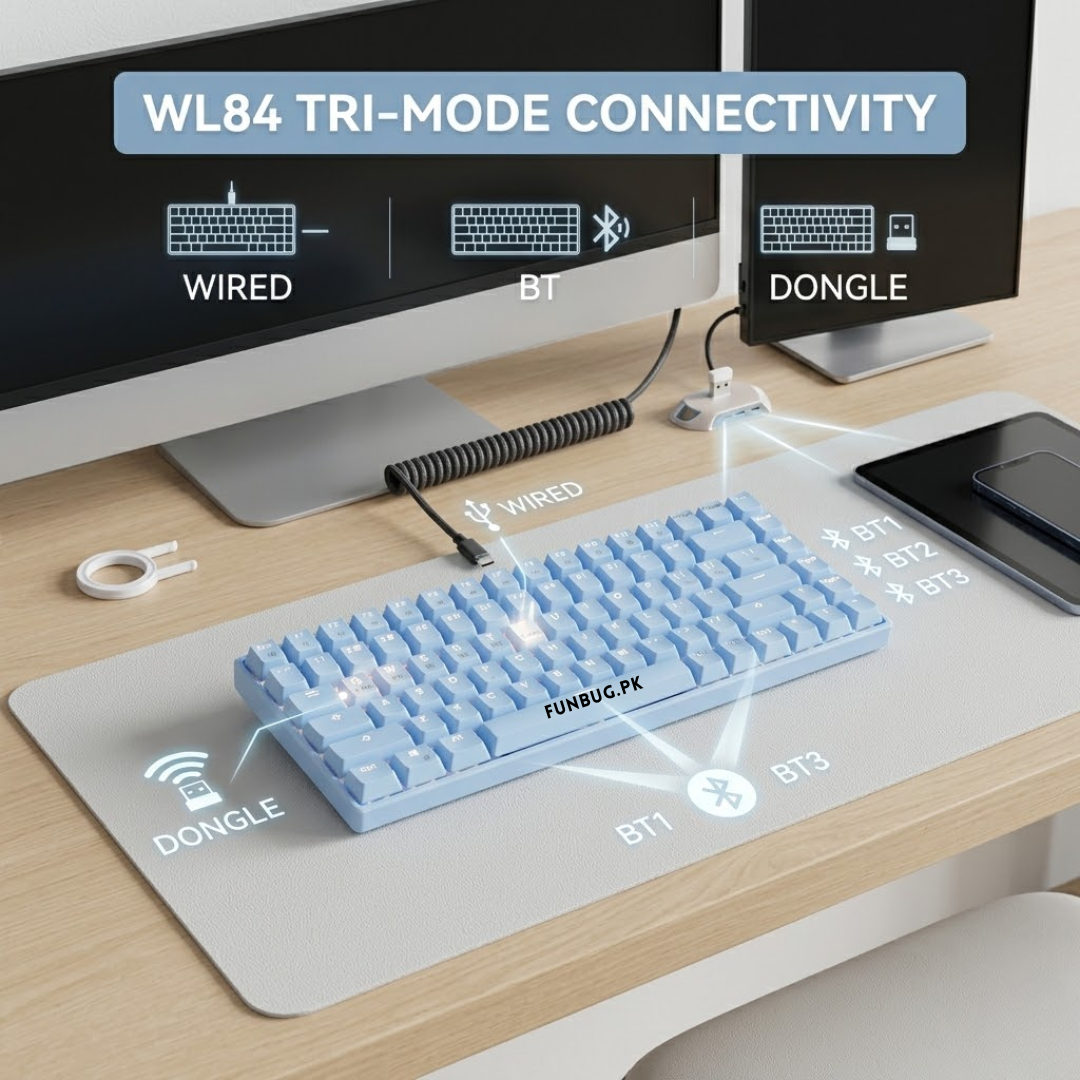 【Readson WL84】 Tri-Mode Wireless Mechanical Rgb Gaming Keyboard - 84 Keys Wireless 2.4G/Bluetooth/Wired - Compact Backlit Mechanical Keyboard with  Blue/Brown/Red Switch - TypeC Wired/Wireless Key Board For Professional Gaming - FunBug